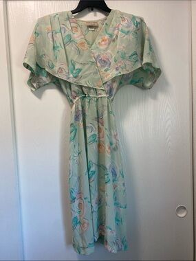 Vintage Pellini Petites Blue Floral Short-Sleeve Dress